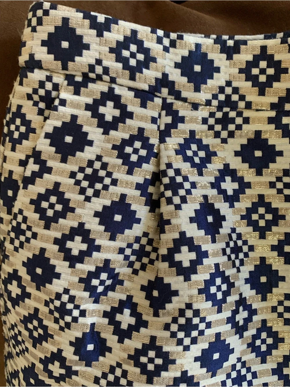 J. Crew Navy and Cream Geometric Jacquard Mini Skirt